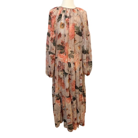 H&M Floral Maxi Dress Oversized XS Tiered Flowy Boho Vacation Women's - Picture 8 of 9